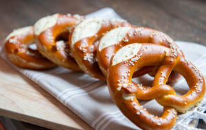 closeup of a row of pretzels