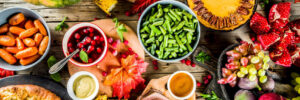 a table that has a full Thanksgiving course on it