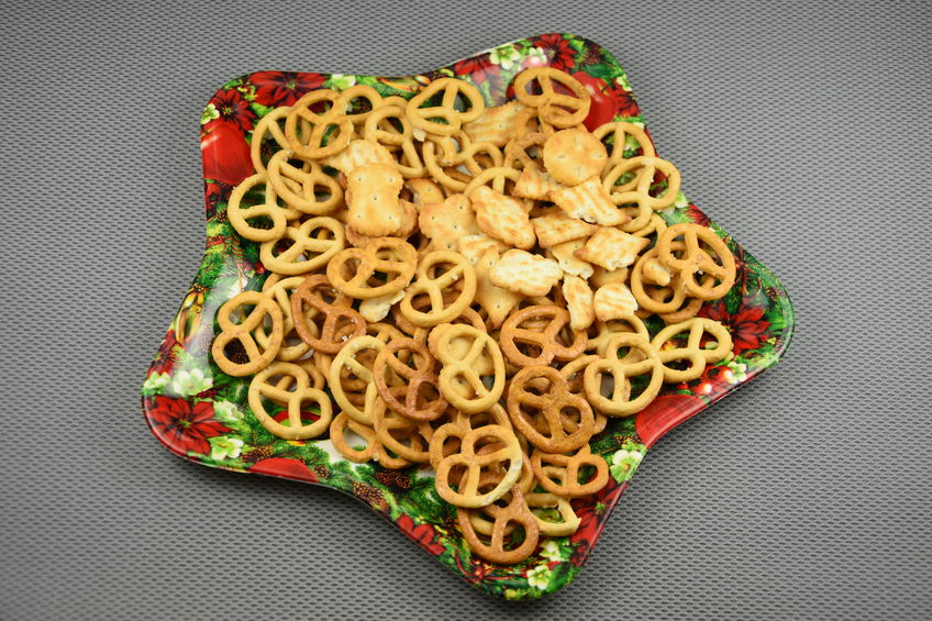 snack pretzels, salted biscuits platter for corporate holiday party