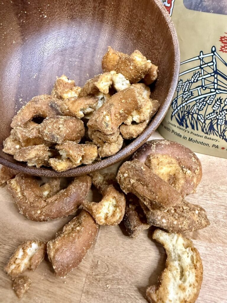Closeup of buffalo flavored pretzel bites